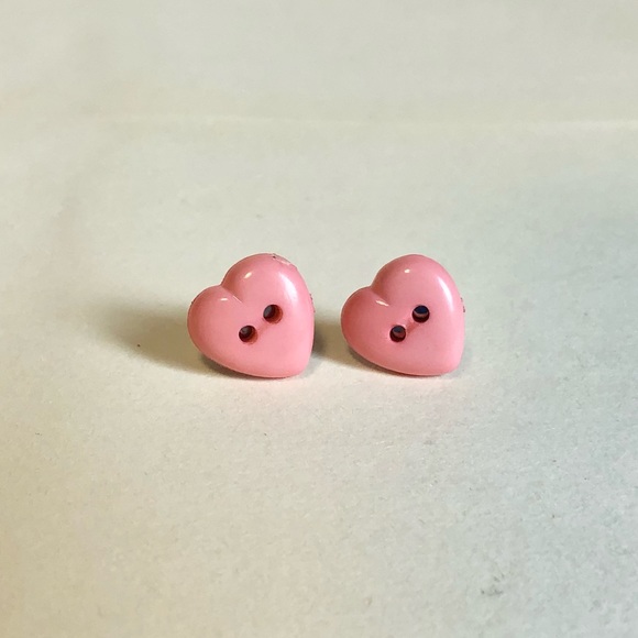 2/$14 Pink Heart Button Stud Earrings - Picture 1 of 4